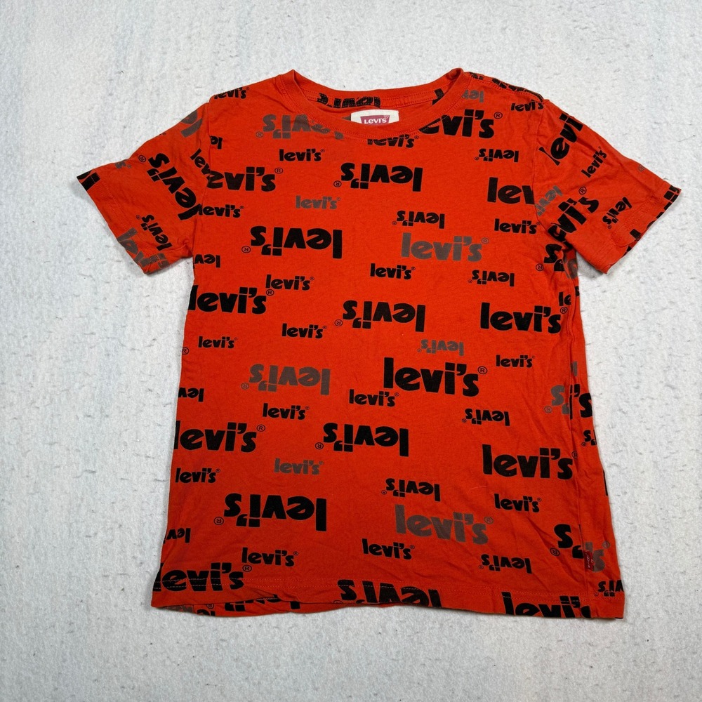 Levis Kids Orange All Over Logo Print Short Sleeve Graphic T-Shirt Size M 10-12